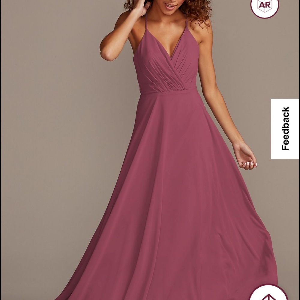 David’s Bridal spaghetti strap full skirt bridesmaid dress  in Chianti F20064
